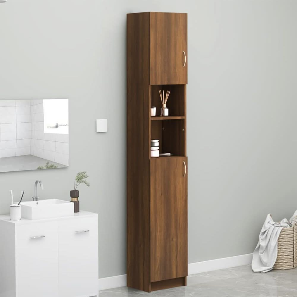 Bathroom Cabinet Smoked Oak 32x25.5x190 cm Engineered Wood