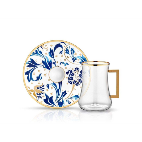 Dervish with Handle Blue Blanc Karina Tea Glass and Saucer