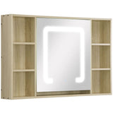 LED Bathroom Mirror Cabinet Wall-Mounted W/ Adjustable Shelves Natural