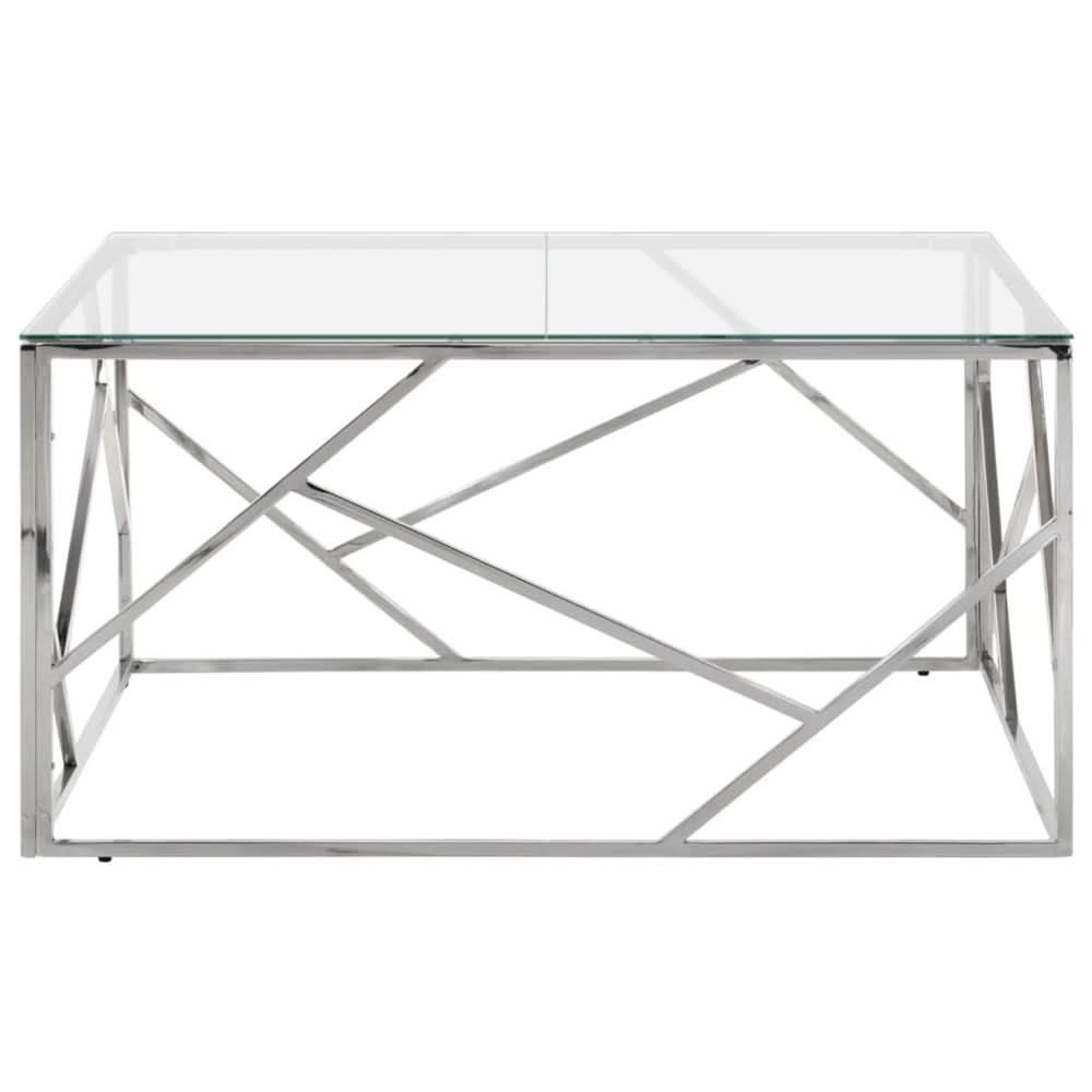 Coffee Table Silver Stainless Steel and Tempered Glass