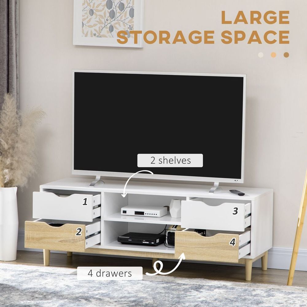 TV Cabinet Stand with 4 Drawers and Storage Shelf for Living Room