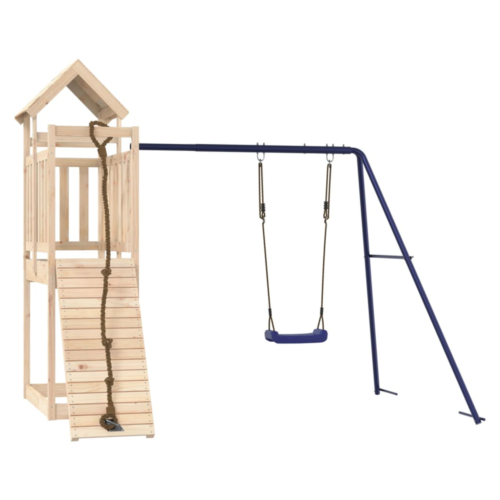 Playhouse with Climbing Wall Swing Solid Wood Pine