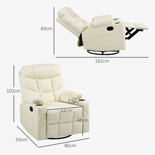 Manual Recliner Chair with Footrest, Cup Holder, Swivel Base, Cream