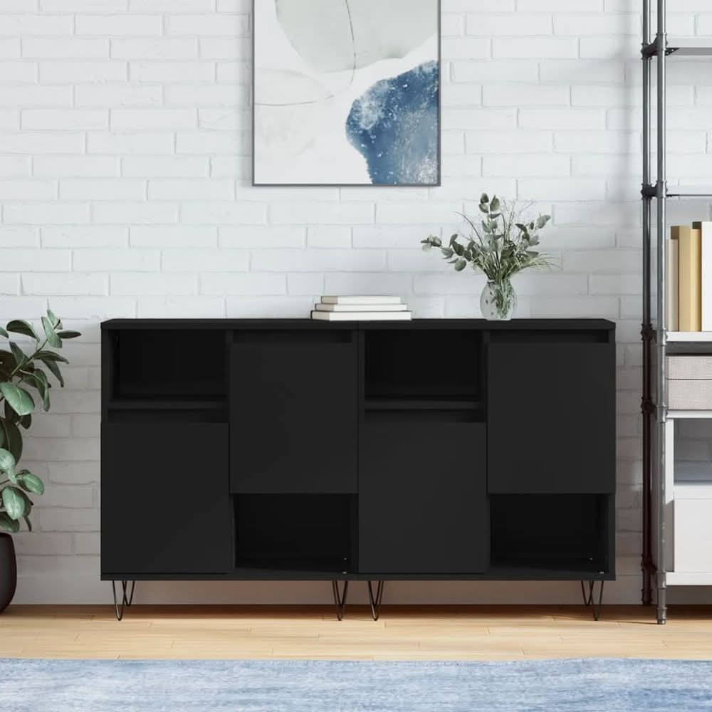 Sideboards 2 pcs Black Engineered Wood