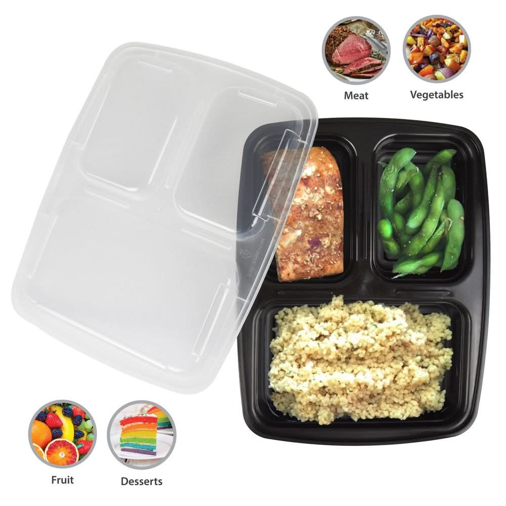 1x Meal Prep Container 3 Partitions 10PK