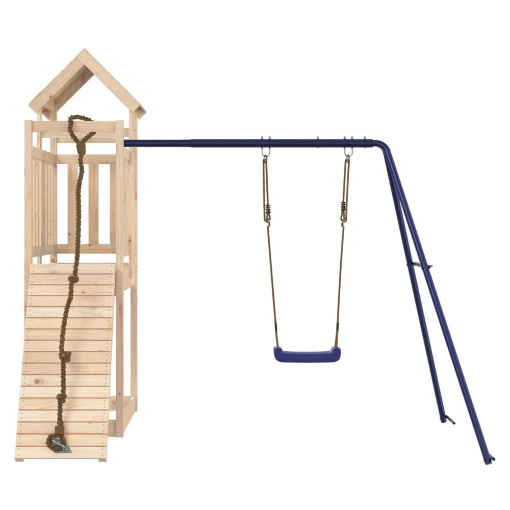 Playhouse with Climbing Wall Swing Solid Wood Pine