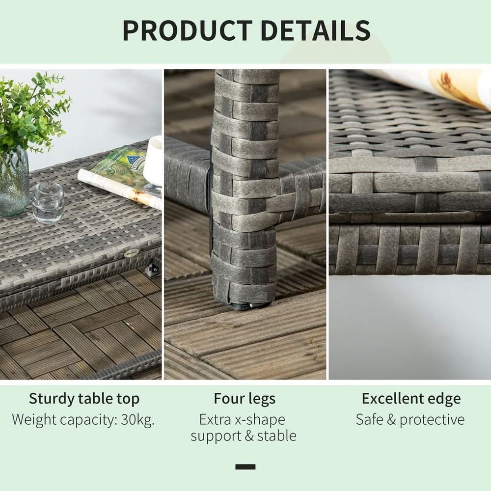 Outdoor Coffee Table w/ Plastic Board Under the Full Woven Table Top, Grey