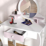 ZONEKIZ Kids Dressing Table with Mirror and Stool, Drawer, Storage Shelf - White