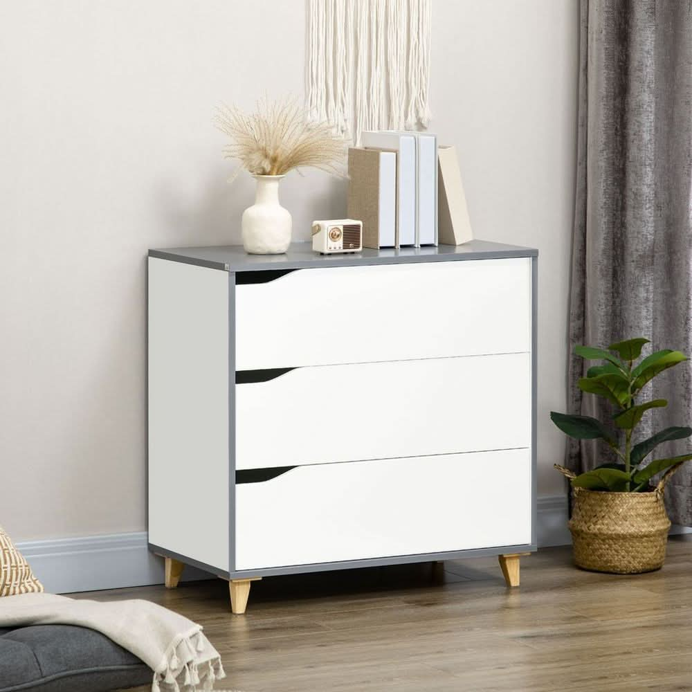 Chest of Drawers 3-Drawer Dresser Storage Cabinet with Solid Wood Legs White