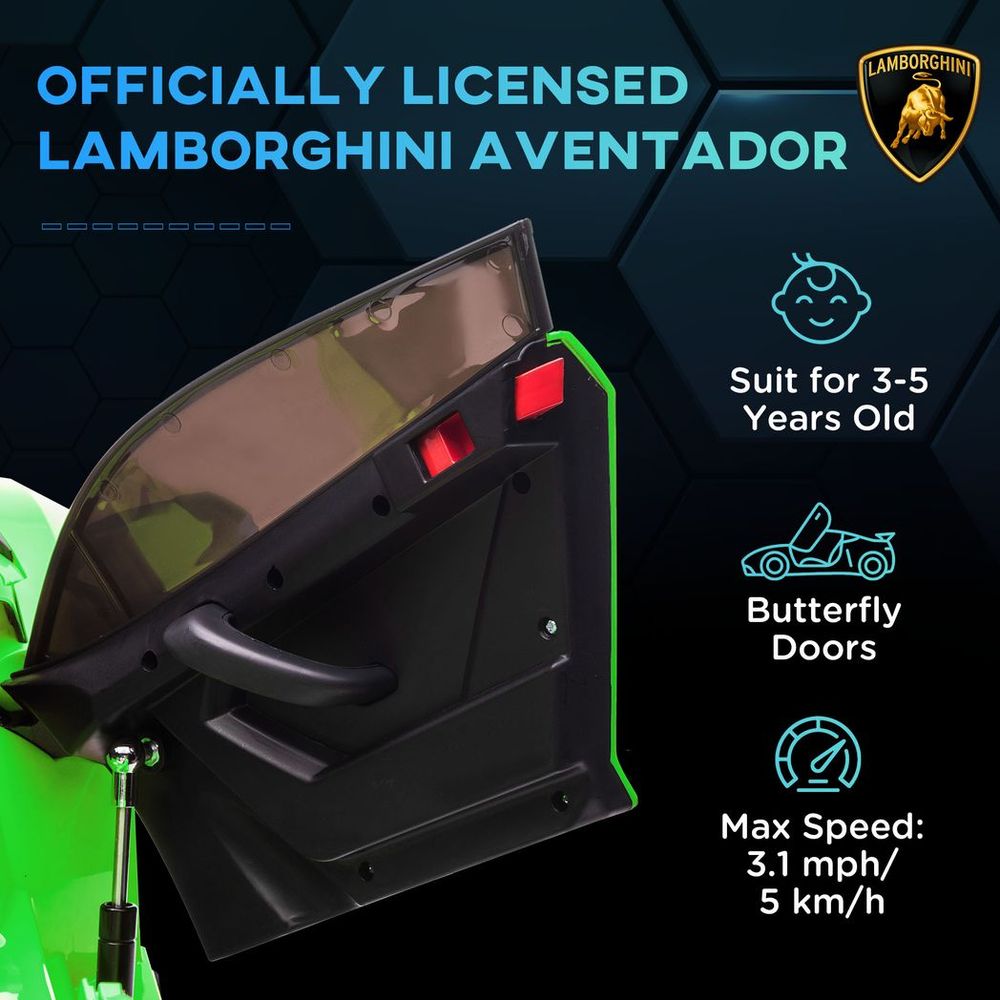 HOMCOM Lamborghini Aventador Licensed 12V Kids Electric Ride On Car - Green