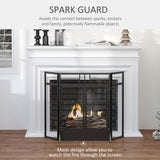 3-Panel Folding Fireplace Screen Spark Guard Metal Mesh Fireguard Black