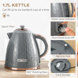 1.7L Kettle and Toaster Set with Defrost, Reheat and Crumb Tray, Grey