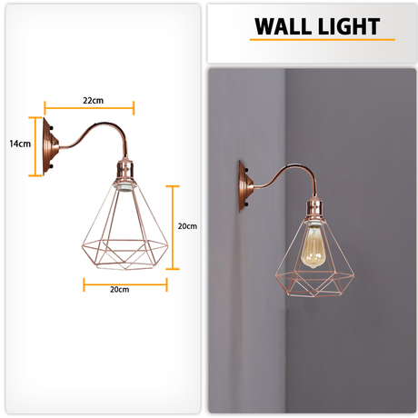 Modern Vintage Retro Industrial Wall Sconce Light Swan Neck Arm Rose gold Wall Lamp Shade with E27 Holder Fitting