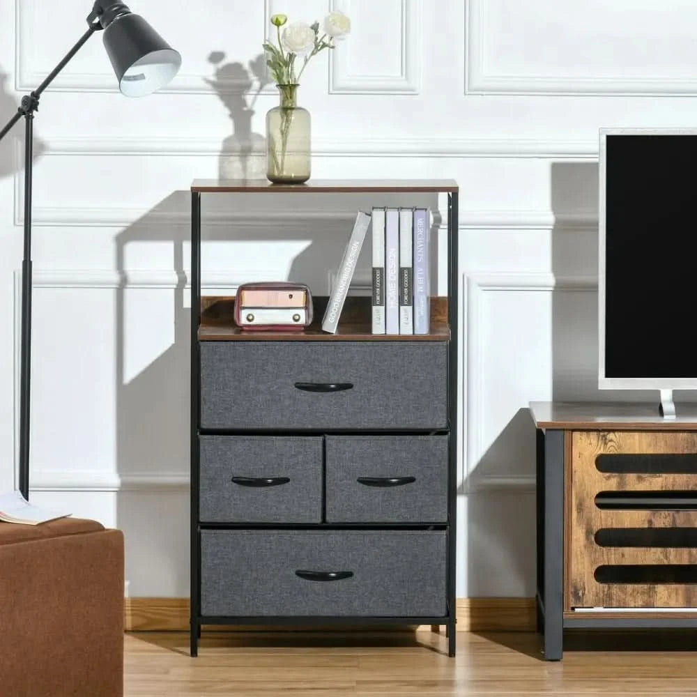 4 Drawer Storage Chest Unit Home w/ Shelves Home Living Room Bedroom Black