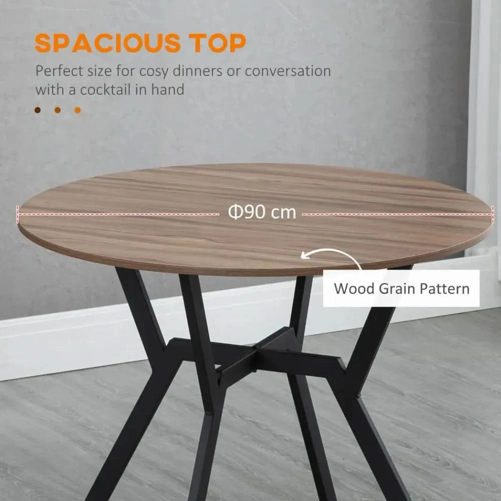 Industrial Dining Table with Round Top Steel Legs for Kitchen Dining Room Brown