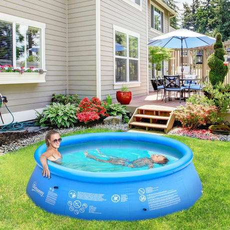 274cmx76cm Round Paddling Inflatable Swimming Pool Family-Sized & Hand Pump Blue