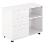 Freestanding Storage Cabinet w/ 3 Drawers 2 Shelves 4 Wheels Office Home White