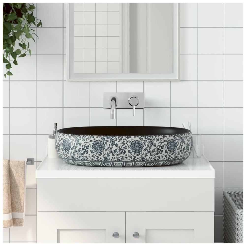 Countertop Basin Black and Blue Oval 59x40x14 cm Ceramic