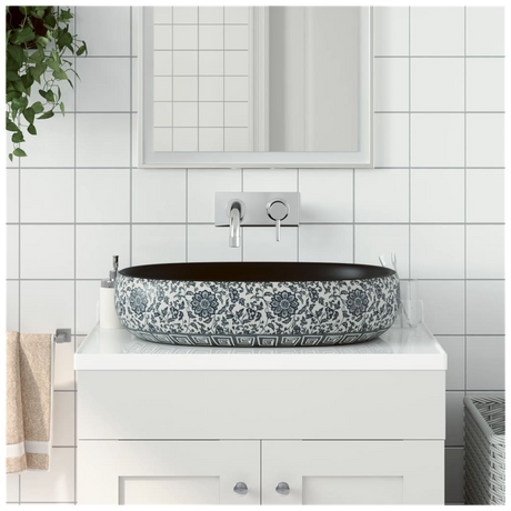 Countertop Basin Black and Blue Oval 59x40x14 cm Ceramic