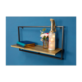 Wide Dark OAK Floating Wall Shelf with Black Frame