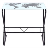 Glass Desk with World Map Pattern