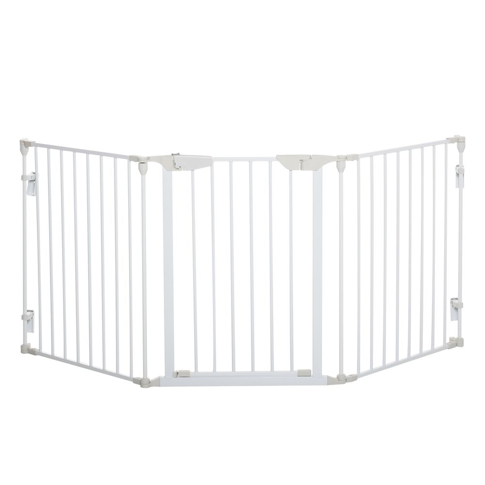 Pet Safety Gate 3-Panel Playpen Metal Fence W/ Walk Through Door White