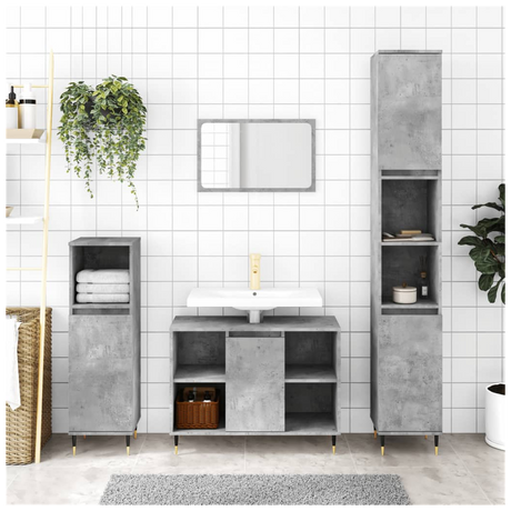 3 Piece Bathroom Furniture Set Concrete Grey Engineered Wood