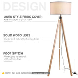 Rubber Wood Tripod Floor Lamp Beige