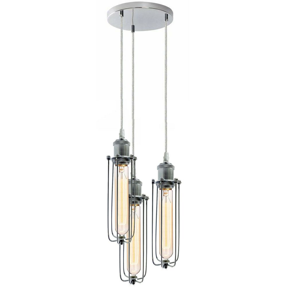 3 Way Cluster Hanging Ceiling Pendant Light E27 Chrome Light Fitting Lamp Kit