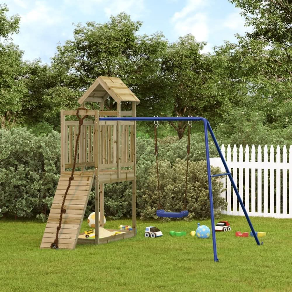 Playhouse with Climbing Wall Swing Solid Wood Pine