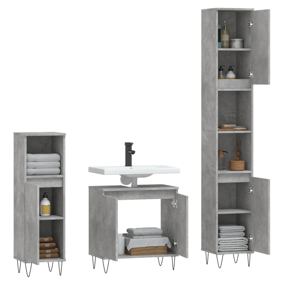 3 Piece Bathroom Furniture Set Concrete Grey Engineered Wood