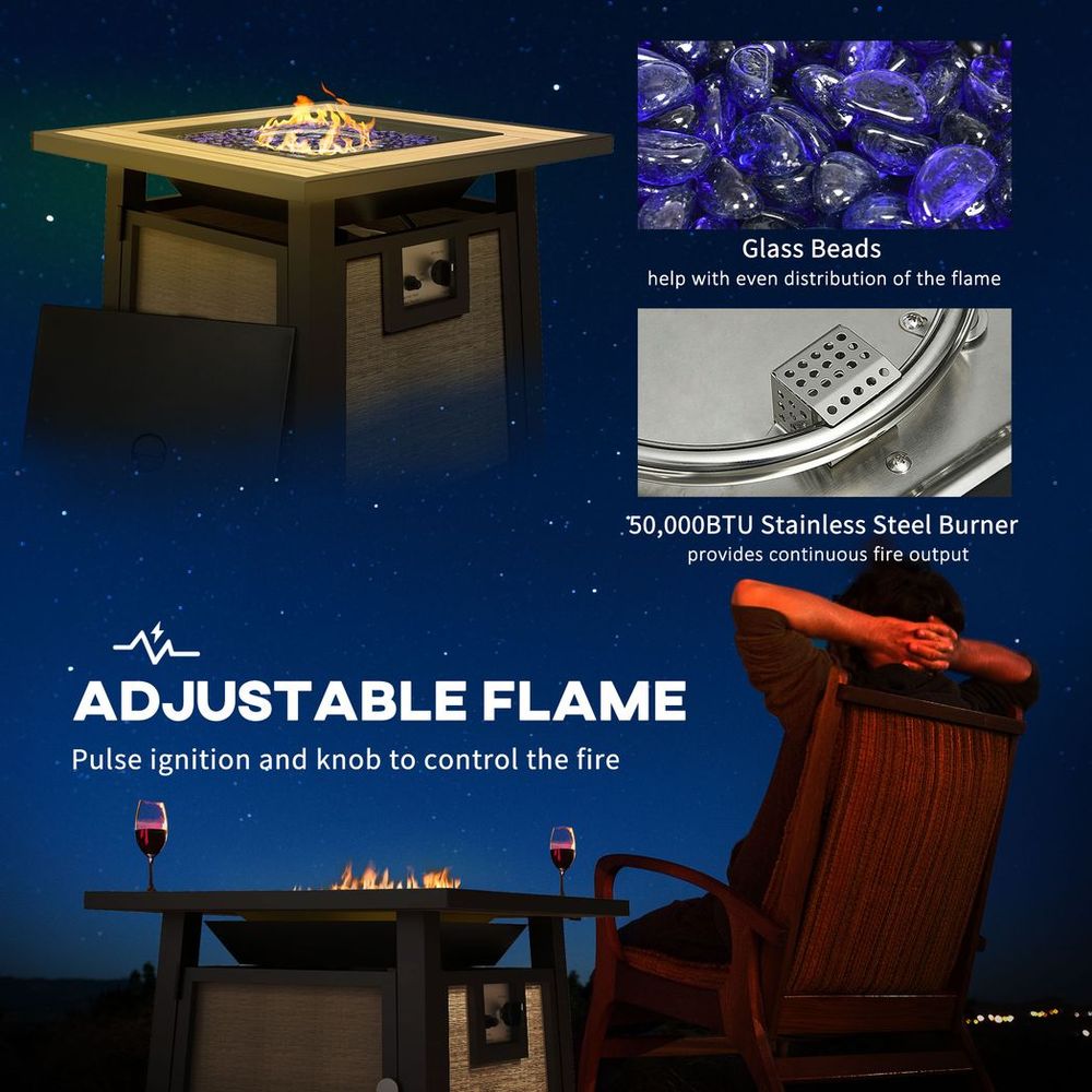 Gas Fire Pit Table with 50,000 BTU Burner, Cover, Glass Beads, Brown