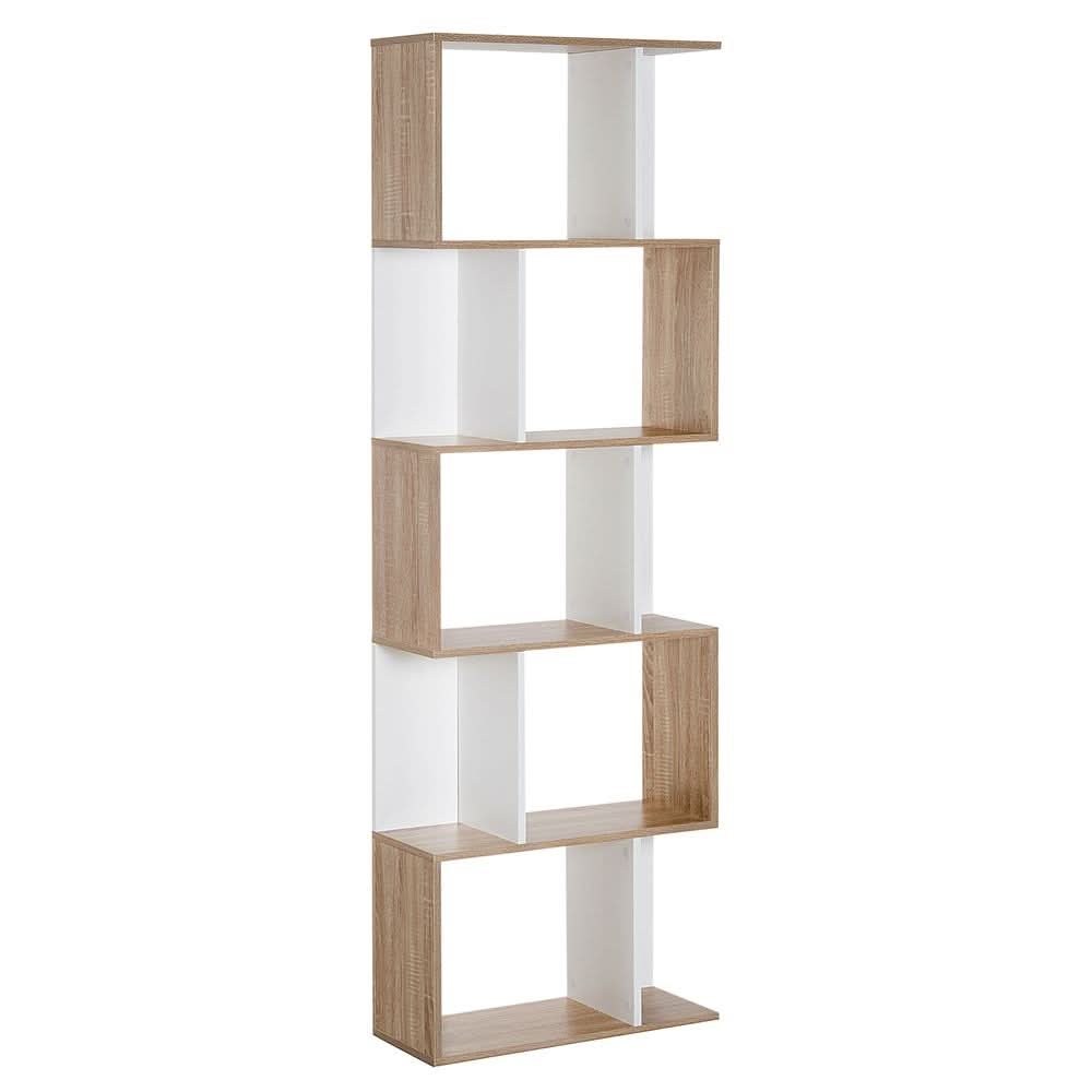 5-tier Display Shelving Storage Bookcase S Shape design Unit Natural