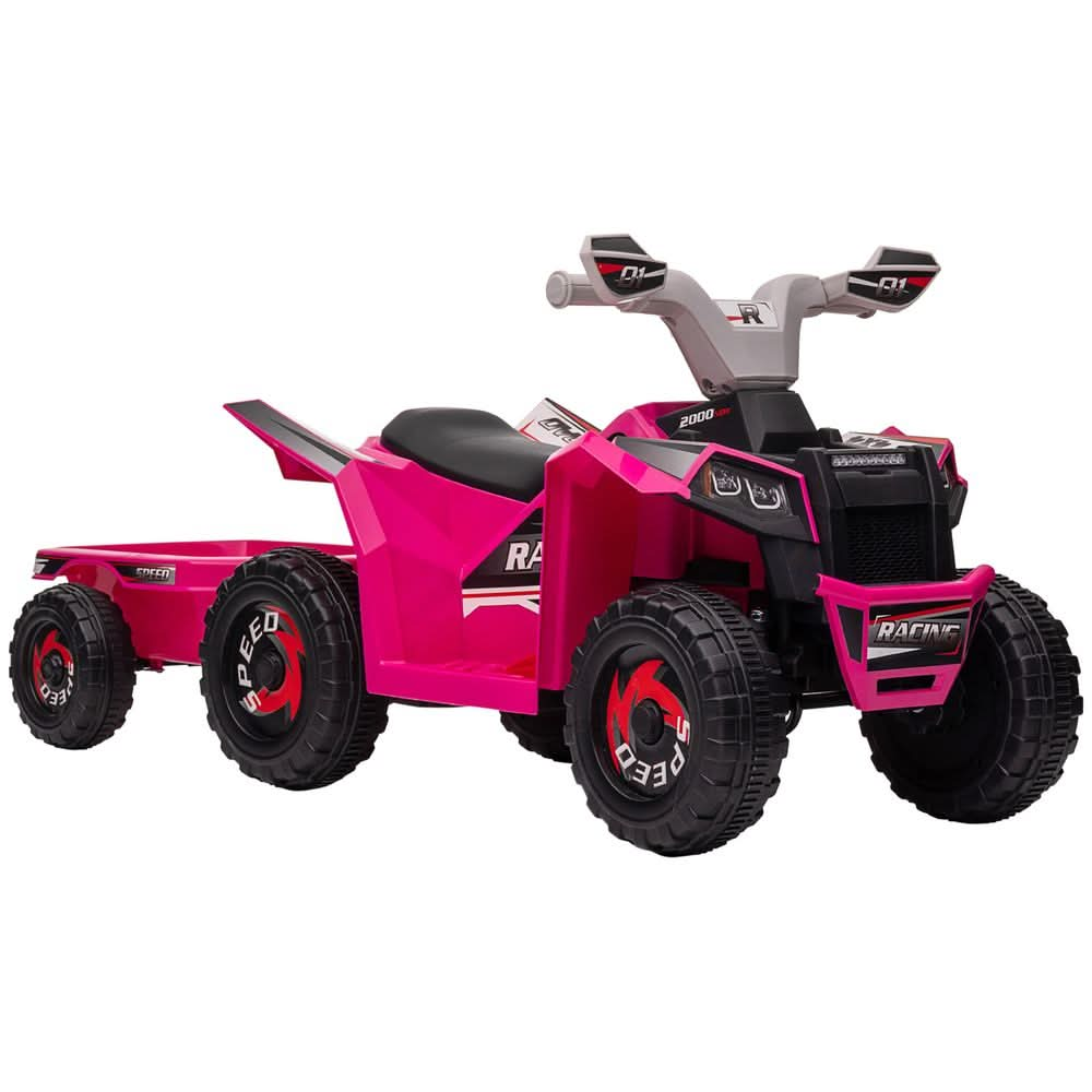 Electric Quad Bike, 6V Kids Ride On ATV w/ Back Trailer for 18-36 Months - Pink