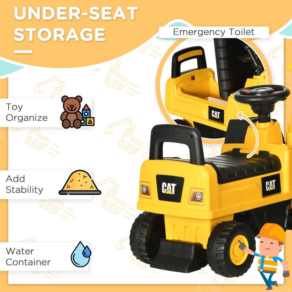 CAT Licensed Kids Construction Ride-On Digger w/ Shovel, for 1-3 Years