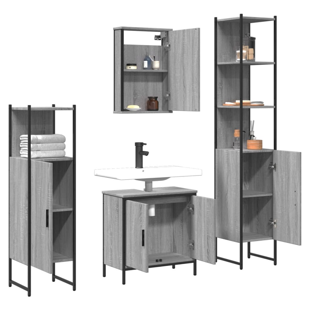 4 Piece Bathroom Furniture Set Grey Sonoma Engineered Wood