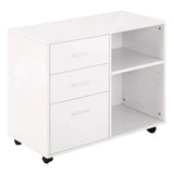 Freestanding Storage Cabinet w/ 3 Drawers 2 Shelves 4 Wheels Office Home White