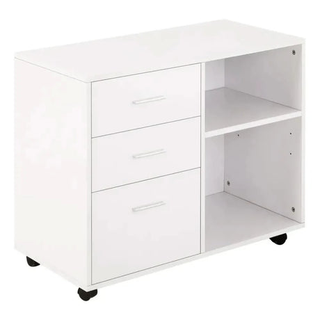 Freestanding Storage Cabinet w/ 3 Drawers 2 Shelves 4 Wheels Office Home White