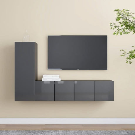 3 Piece TV Cabinet Set Grey Engineered Wood