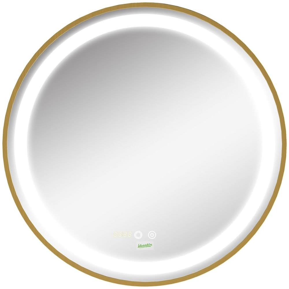 LED Bathroom Mirror Wall Mounted Round Vanity Mirror w/ Lights, Time Display