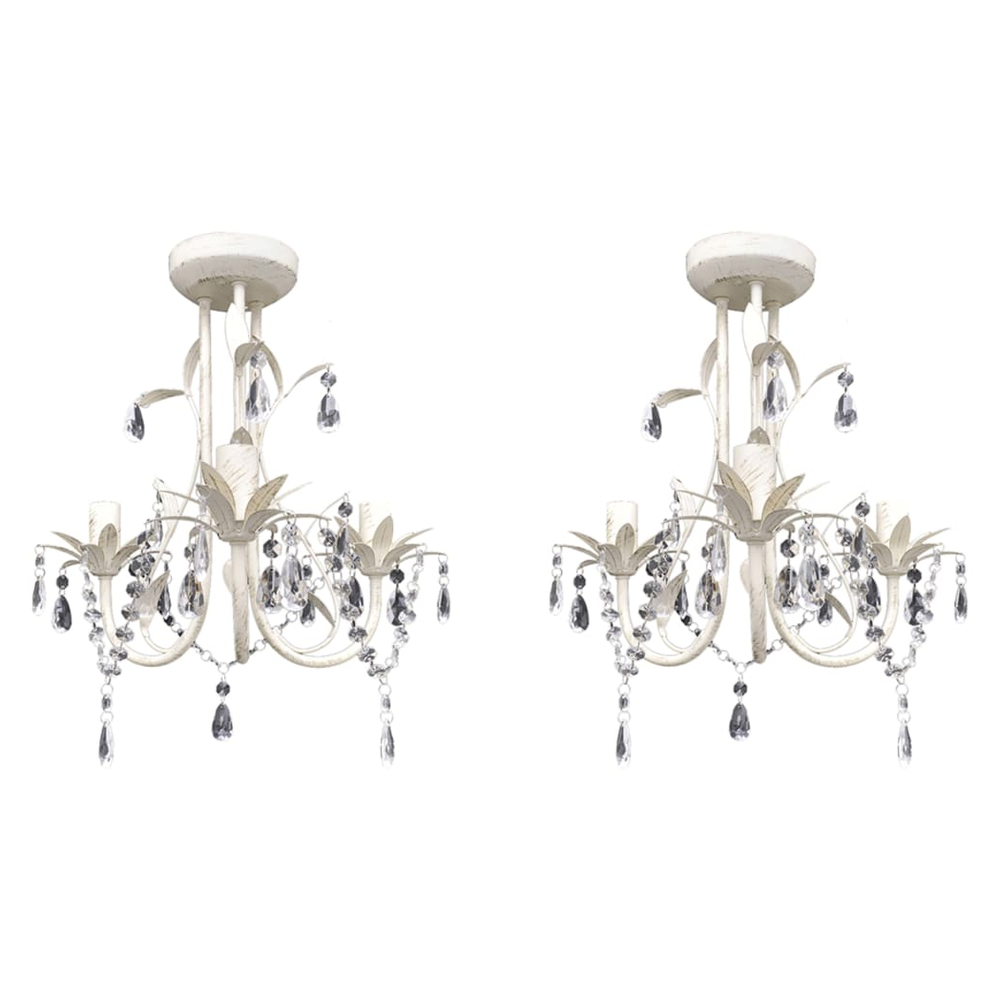 Crystal Pendant Ceiling Lamp Chandeliers 2 pcs Elegant White