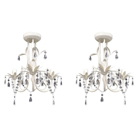 Crystal Pendant Ceiling Lamp Chandeliers 2 pcs Elegant White