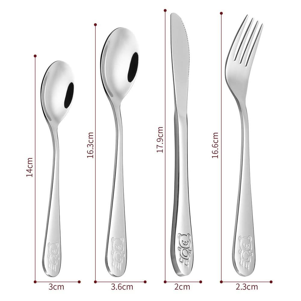 4PC Little Bear Stainless Steel Cutlery Kids Safe Flatware Tableware Set