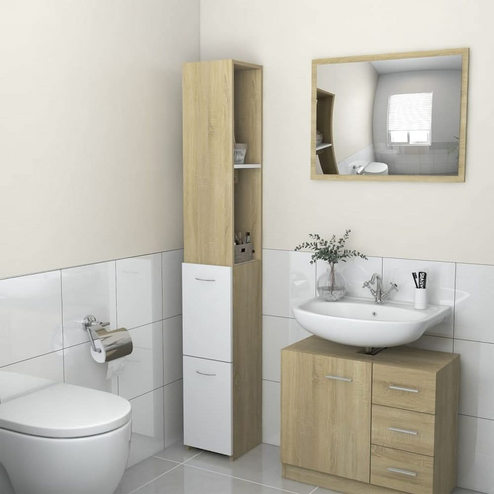 Bathroom Cabinet Smoked Oak 25x25x170 cm Engineered Wood