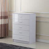 Tall White High Gloss Wardrobes 3 Pc Chest Bedside Table 7 Drawer