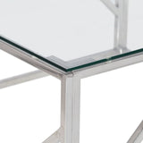 Coffee Table Silver Stainless Steel and Tempered Glass