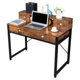 Old Wood Table Top Black Steel Frame Particle Board Two Small Drawers Two Large Drawers Computer Desk Can Be Used For Study Desk