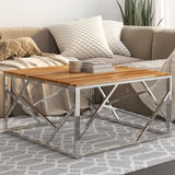 Coffee Table Silver Stainless Steel and Solid Acacia Wood