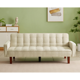 Beige, Linen Futon Sofa Bed 73.62 Inch Fabric Upholstered Convertible Sofa Bed, Minimalist Style for Living Room, Bedroom.