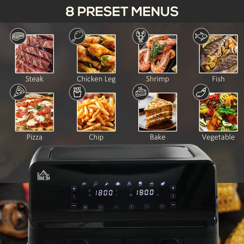 Dual Air Fryer 8L Family Size w/ 2 Basket 8 Presets Cookbook Timer 2500W